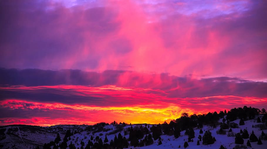 Alpes de montaña, dorado, hora, Utah, puesta de sol, atardecer, amanecer, hermosa, invierno, nieve