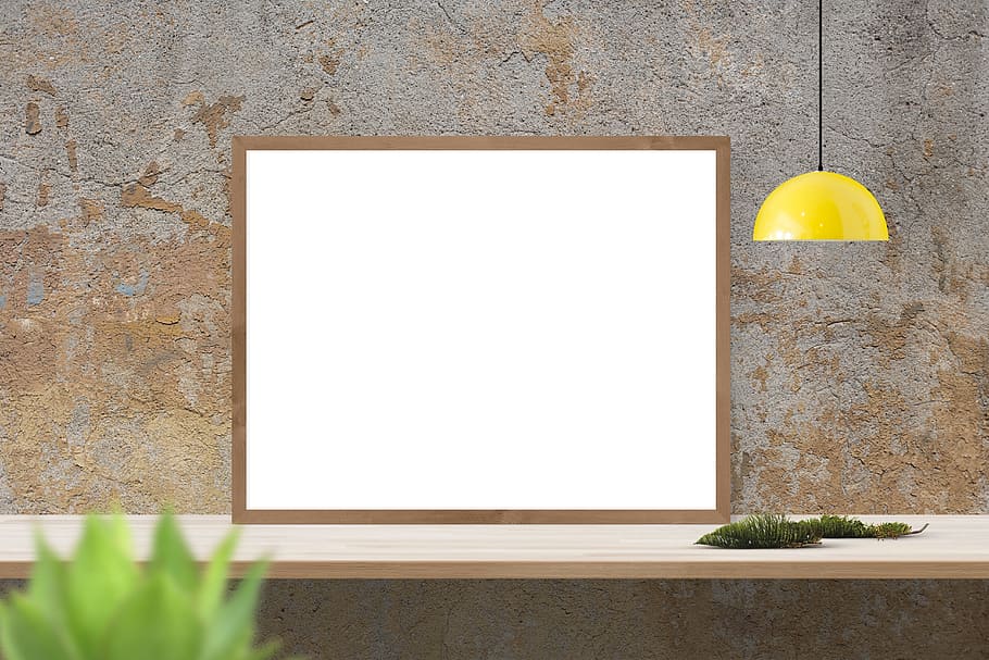 square, white, wooden, board, mockup, wall, poster, mock, frame, template