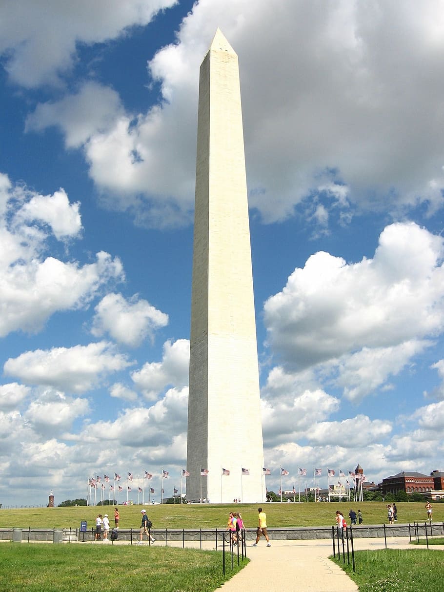 Monumento a Washington, nubes, memorial, histórico, turistas, punto de referencia, símbolo, Washington DC, turismo, arquitectura