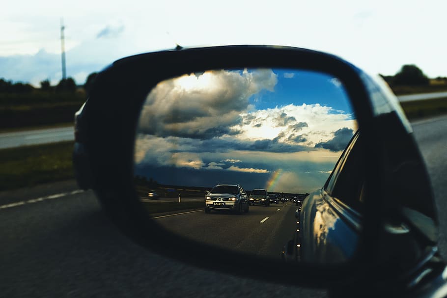 preto, esquerda, espelho lateral do carro, carro, espelho lateral, espelho, veículo, rua, estrada, automóvel
