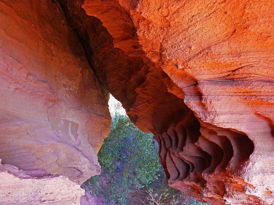 arenito vermelho, caverna, erosão, montsant, priorat, rochas vermelhas, textura, rocha, rocha - objeto, formação rochosa