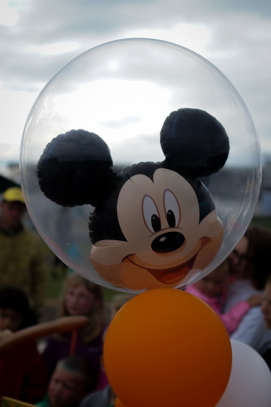 mickey mouse balloon, orange, mickey mouse, balloon, helium, childhood, disney, character, amusement, figure