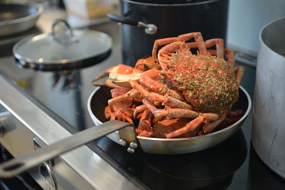 crab dish, skillet, Shellfish, Cooking, Kitchen, pan, restaurant, seafood, food, cuisine