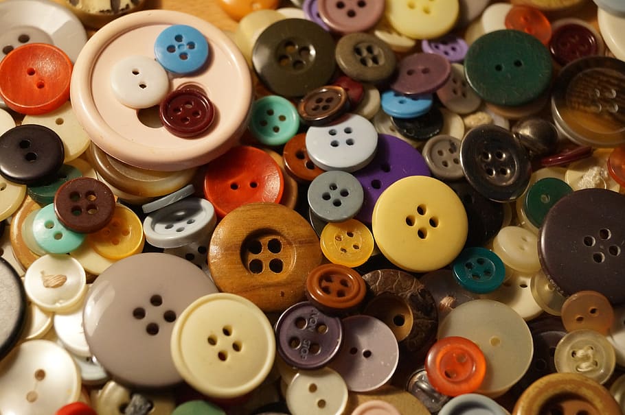 close-up photo, assorted-color button lot, Buttons, Colorful, Color, handarbeiten, variation, large group of objects, multi colored, abundance