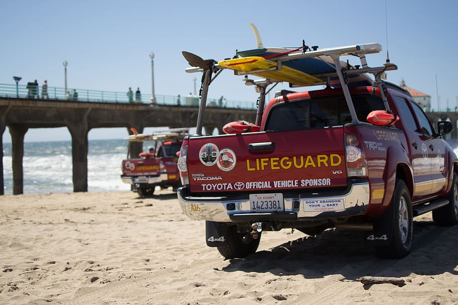 los angeles, life-saving, auto, beach, manhattan beach, red, pier, usa, california, sand