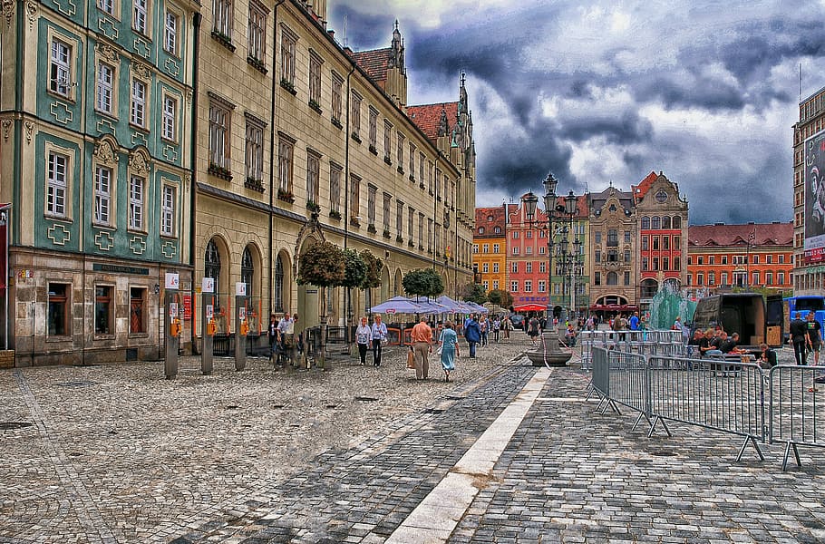 Wrocław, Pasar, Piring, pasar wrocław, pasar pelat, townhouse, kota tua, arsitektur, townhouse berwarna, monumen
