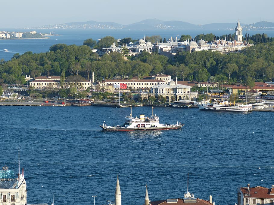 istanbul, turki, bosphorus, laut, pandangan, pemandangan, kota tua, kapal, tanduk emas, tanduk
