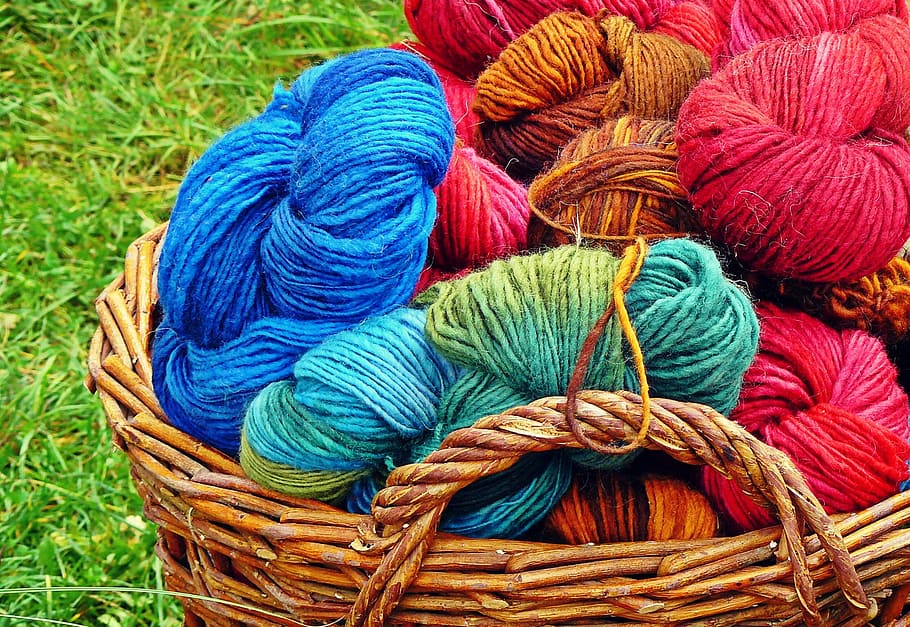 色とりどりの糸, バスケット, ウール, 編みウール, 猫のゆりかご, ニット, 編み物, 毛糸, 手作業, 趣味