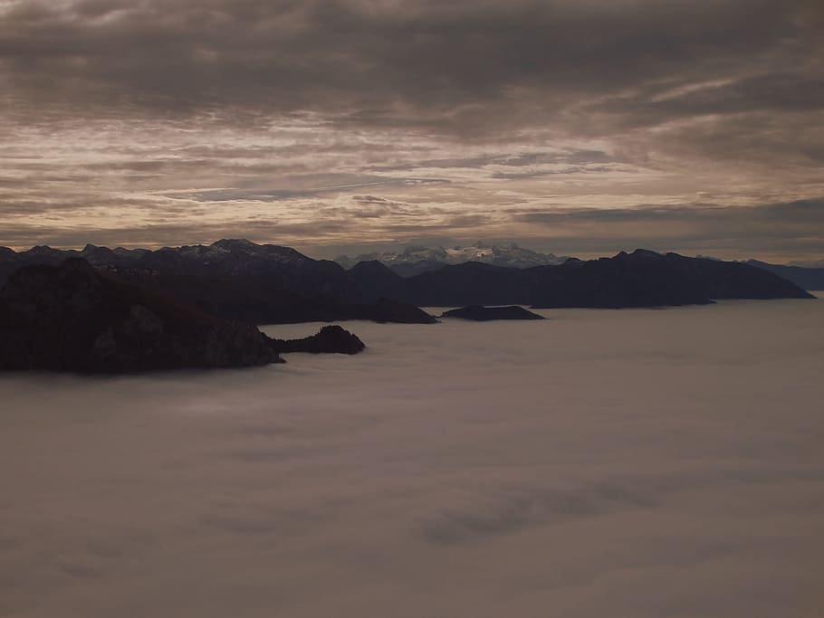 traunsee, niebla, estado de ánimo, paisaje, austria, situación climática de inversión, cielo, nube - cielo, pintorescos - naturaleza, tranquilidad