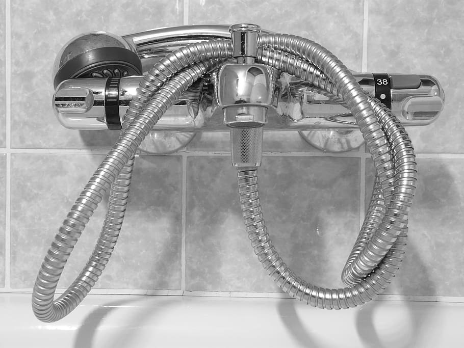 gray, stainless, steel faucet, wall, Shower Head, Valve, Shower, Bath, Wash, shower, bath