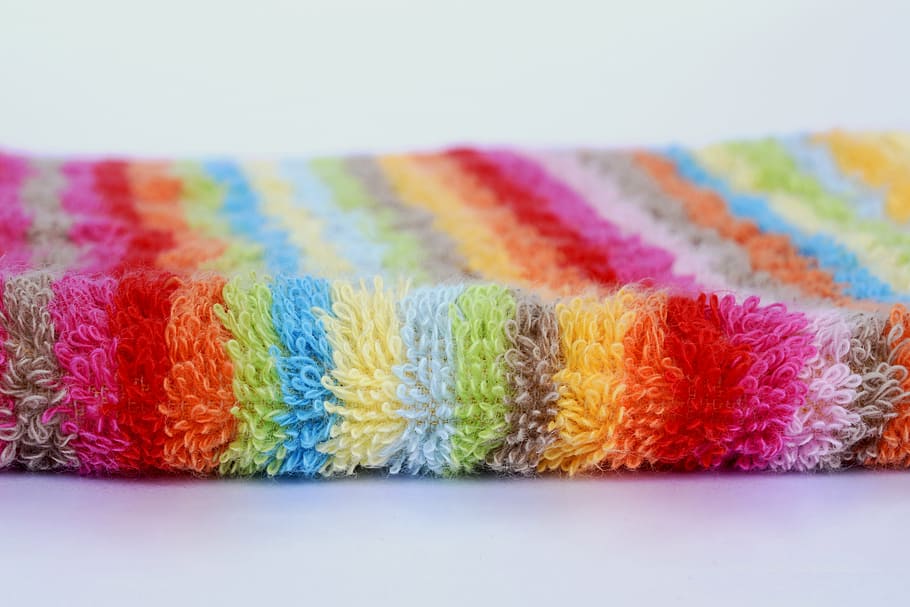 red, yellow, blue, striped, textile, terry, washcloth, fluffy, colorful, color