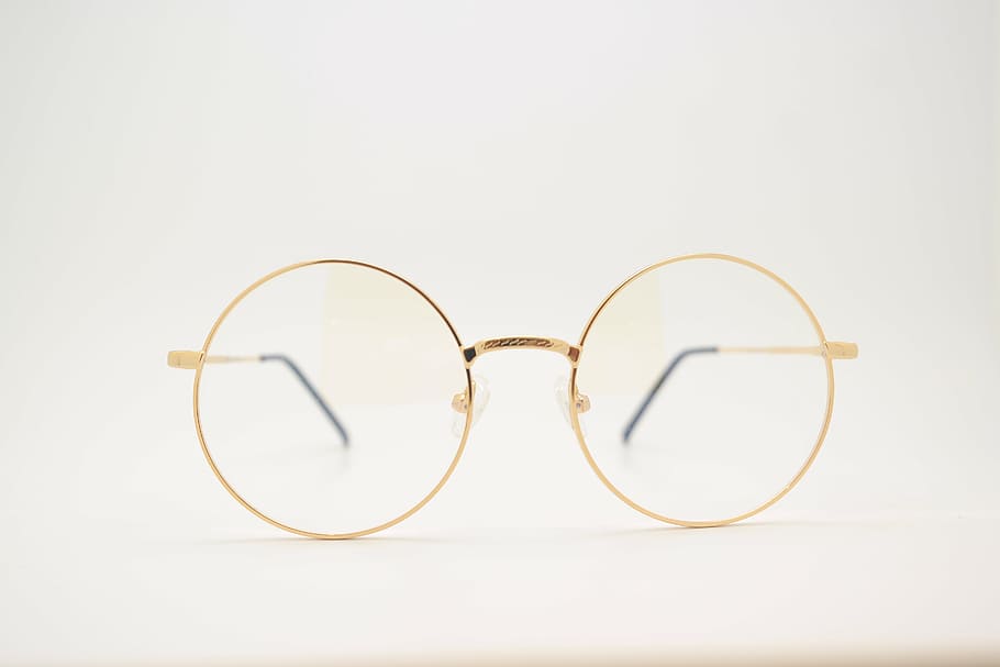 gafas, terapia con ángel de la suerte, gafas de vidrio, dorado, roto, anteojos, vista, optometrista, objeto único, moda