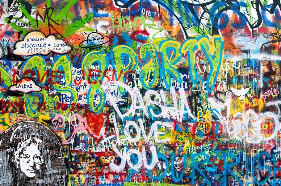 john lennon graffiti, graffiti, john lennon wall, wall, prague, conflict, husak, complaints, government, students