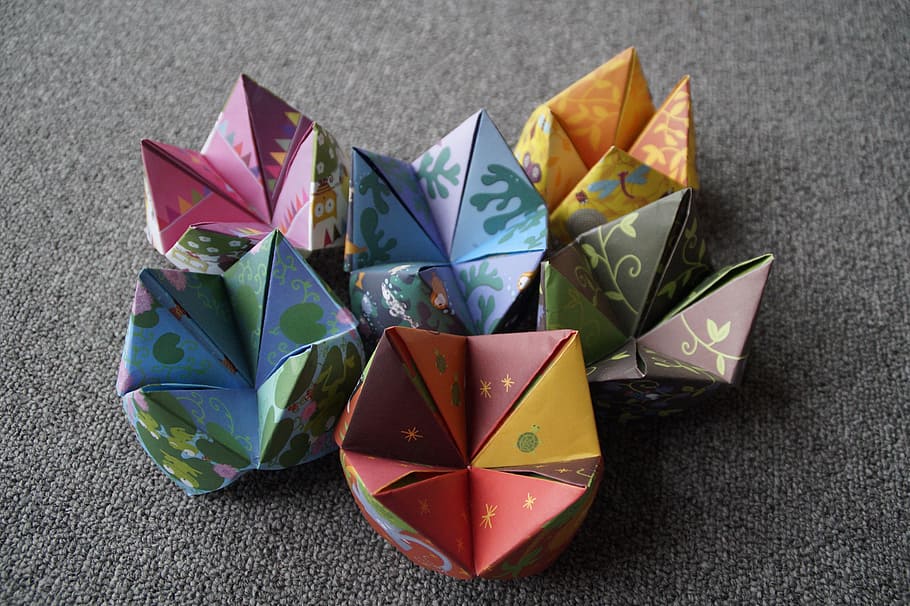 origami, cielo e infierno, doblado, papel, colorido, tinker, color, papeles, pliegue, arte de doblar