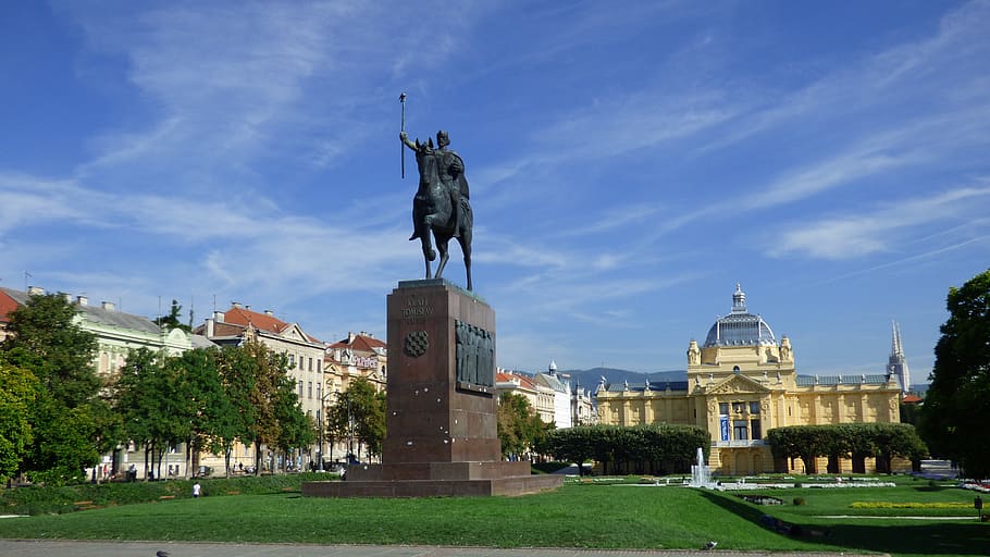 zagreb, croatia, king tomislav, statue, art, museum, pavilion, gallery, architecture, building