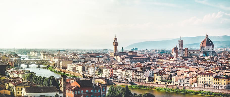 fotografía, edificio, durante el día, edificio alto, Florencia, Italia, cielo, iglesia, Toscana, panorama