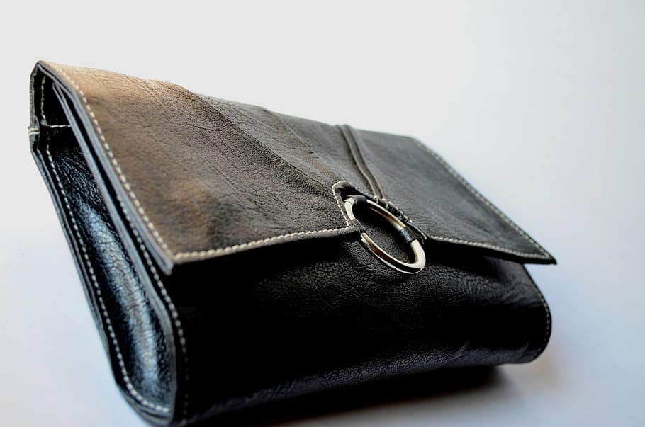black leather long-wallet, purse, clutch, handbag, fashion, accessory, bag, style, leather, black
