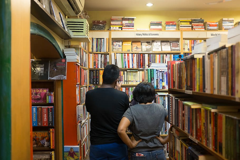 Livraria, Índia, Khan Market, Mercado, Estudo, biblioteca, livro, estante, educação, dentro de casa