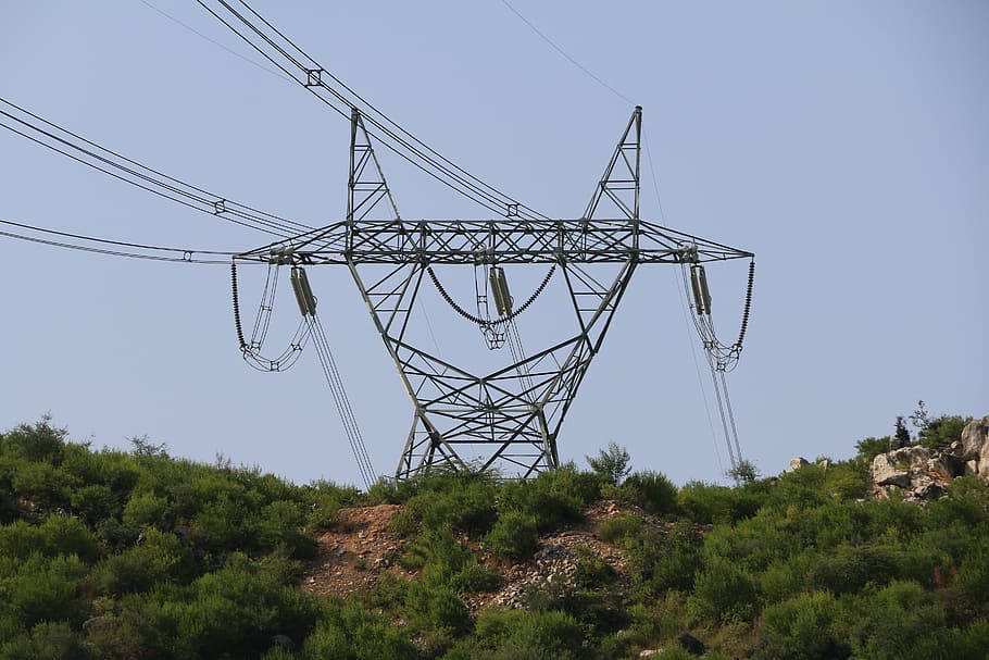 electricity, pole, high volt electricity, electricity pylon, technology, connection, fuel and power generation, cable, power supply, plant