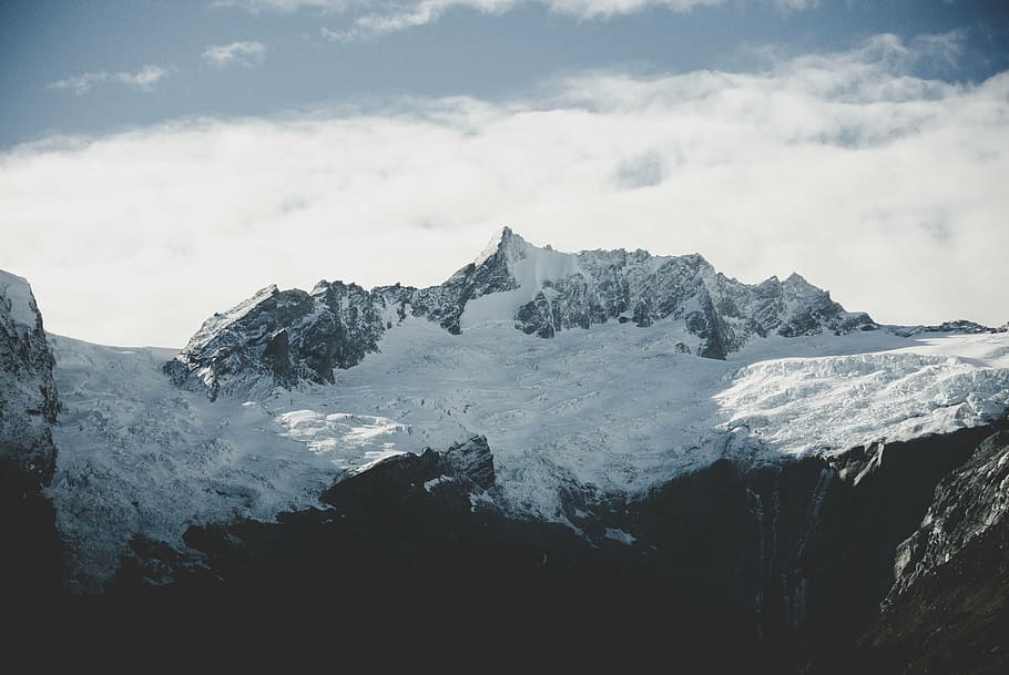 montanha, coberto, neve, natureza, montanhas, paisagem, céu, nuvens, gelo, montanha Pico