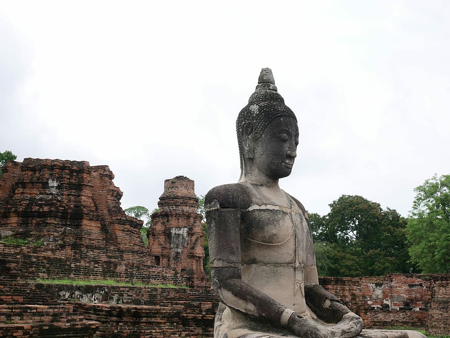buddha, thailand, ayutthaya, sculpture, art and craft, statue, religion, representation, architecture, travel destinations