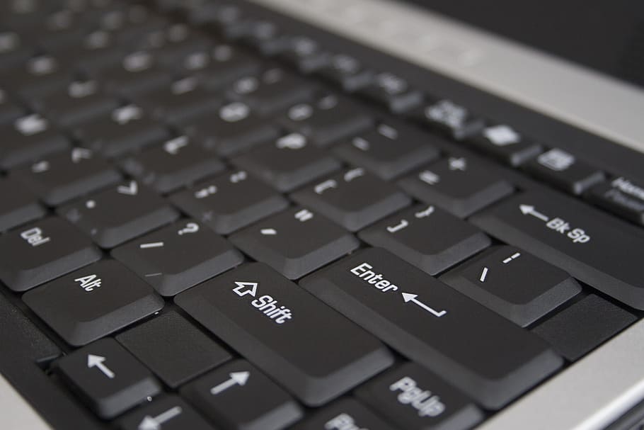 black, gray, computer keyboard, keyboard, computer, laptop, buttons, pc, enter, technology