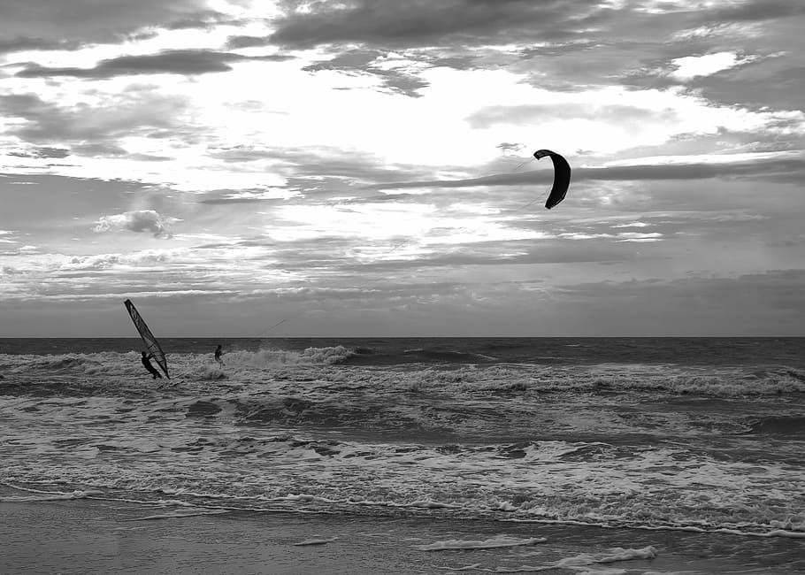 Kitesurfer, Kitesurfing, Dragons, Sport, sea, north sea, sunset, water, sky, water sports