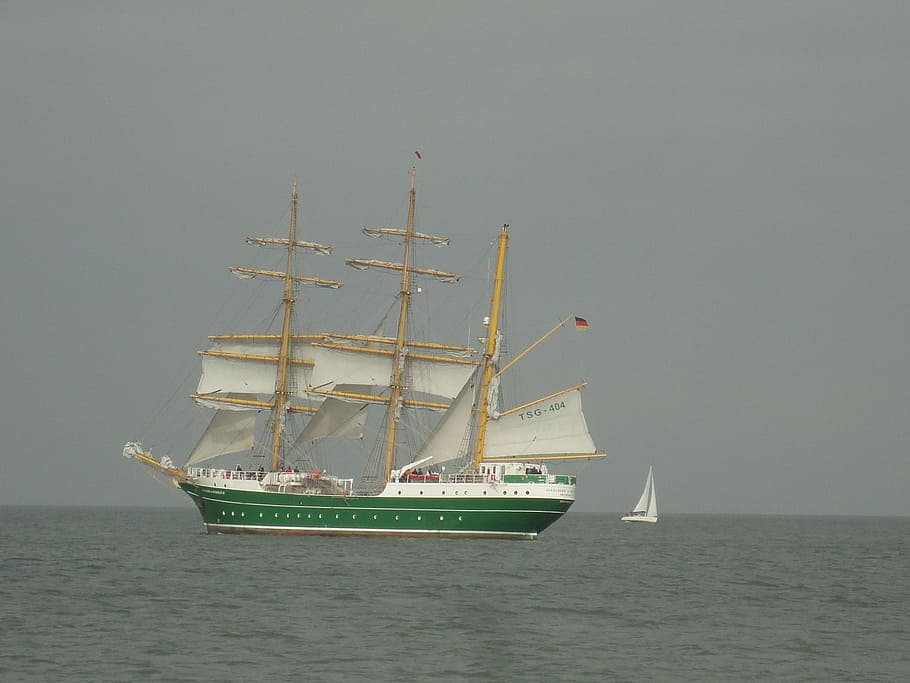 três mastros, navio à vela, oceano, mar báltico, mar, transporte, embarcação náutica, modo de transporte, agua, navio