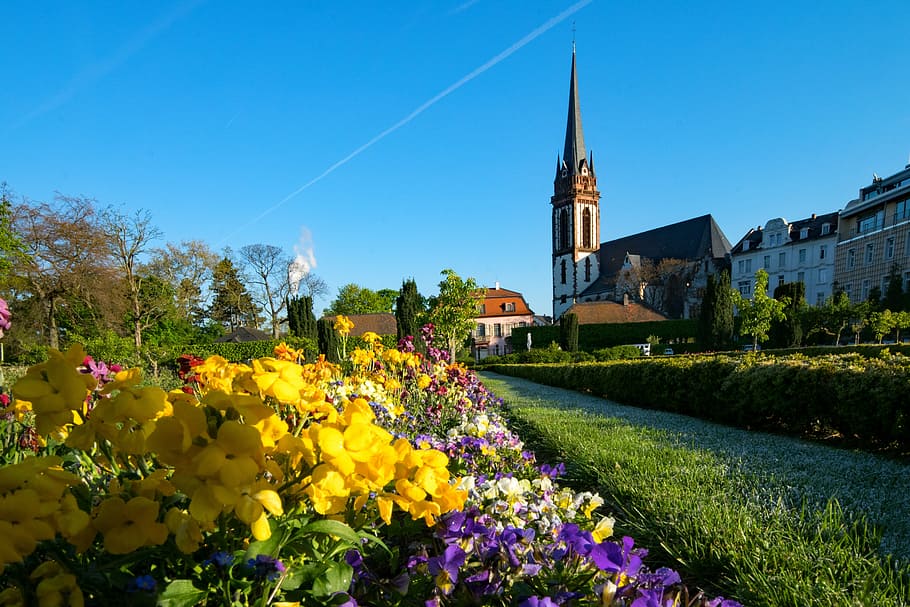 prince georgs-garden, darmstadt, hesse, germany, garden, spring, places of interest, architecture, flowers, church