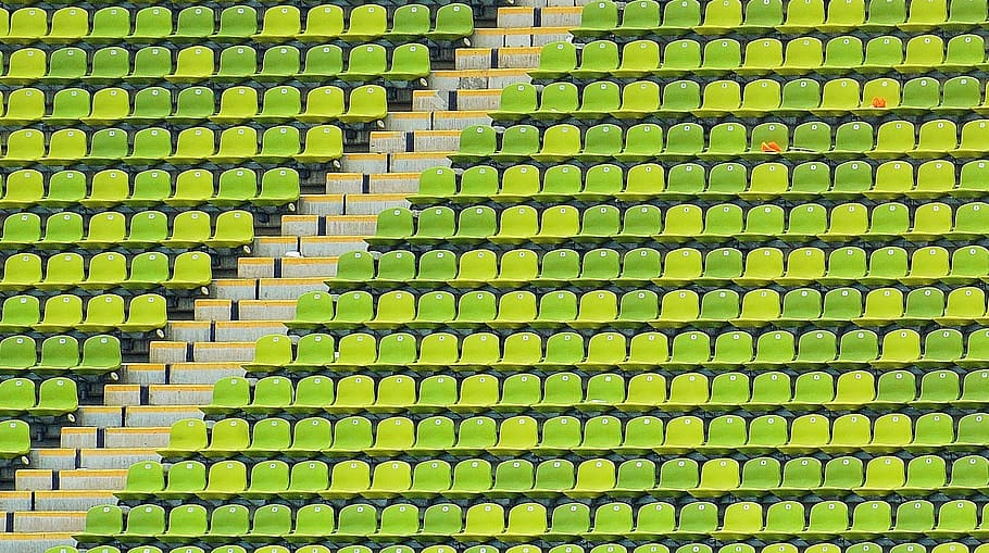 green seats, olympic stadium, olympic park, seats, stadium, munich, sports center, pattern, in a row, backgrounds
