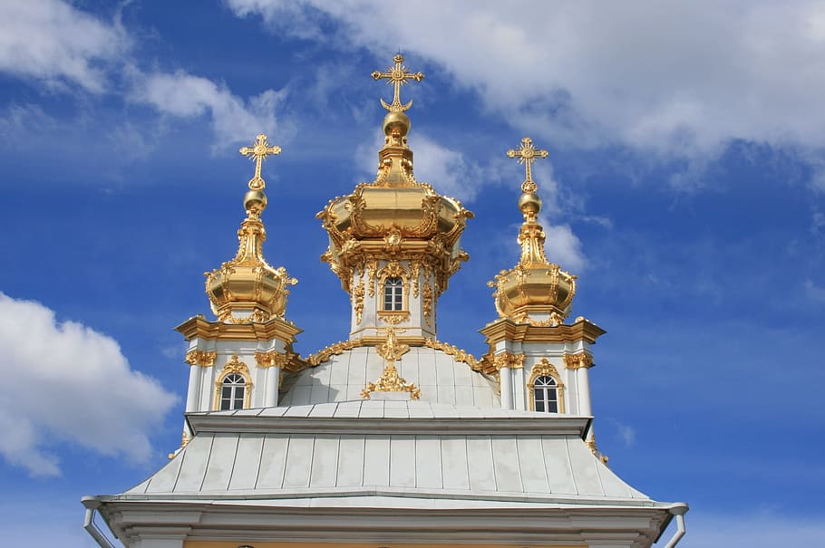 Edificio, Palacio, Arquitectura, histórico, techo, cúpulas, oro, cielo, azul, ortodoxo