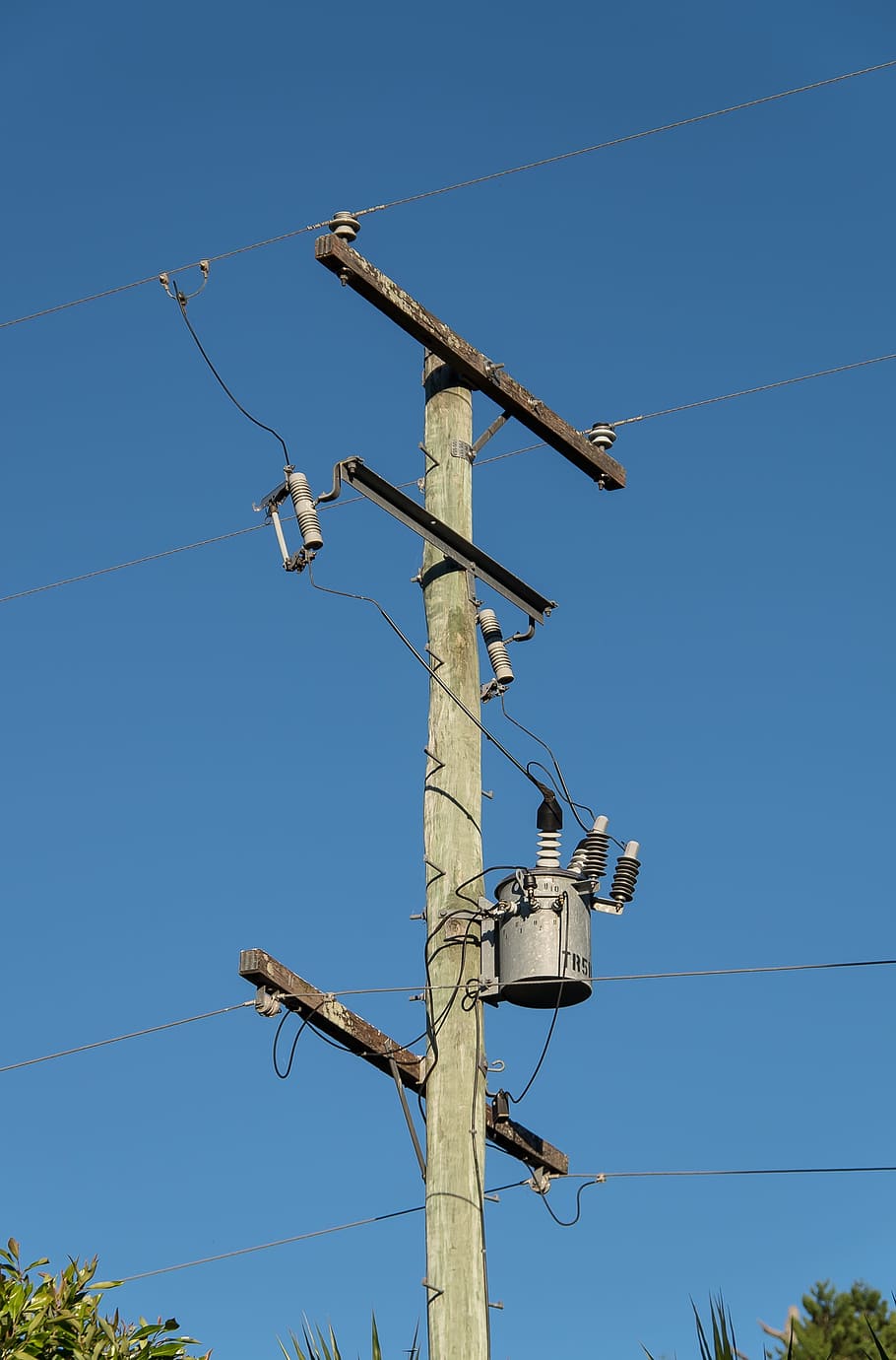 listrik, tiang, kabel, energi, pasokan, tegangan, daya, garis, biru, langit