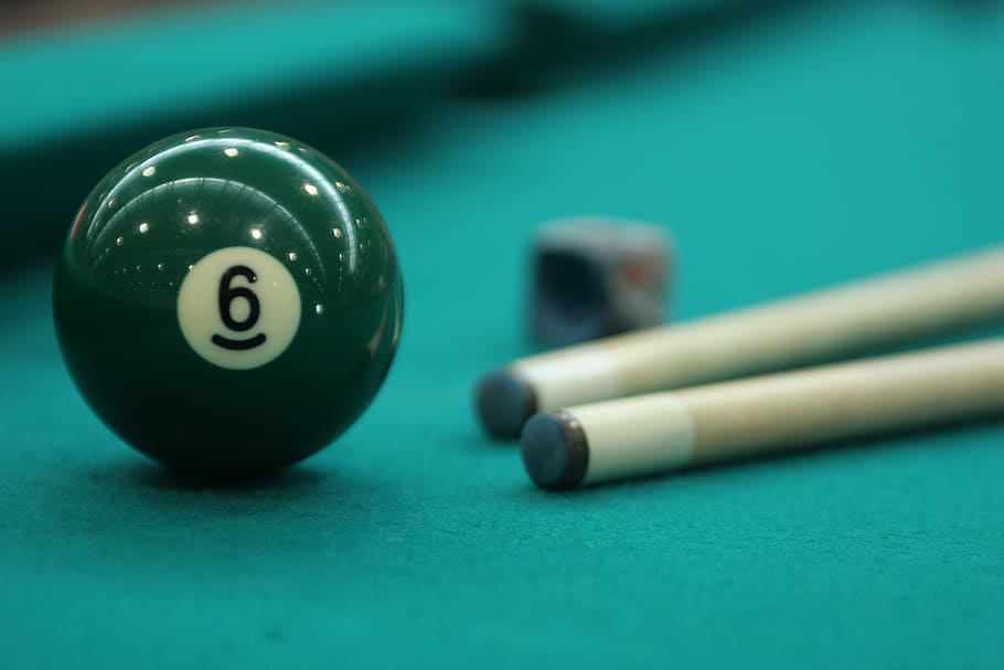 green, white, 6 billiard ball, billiards, sport, balls, plugs, game, mat, table