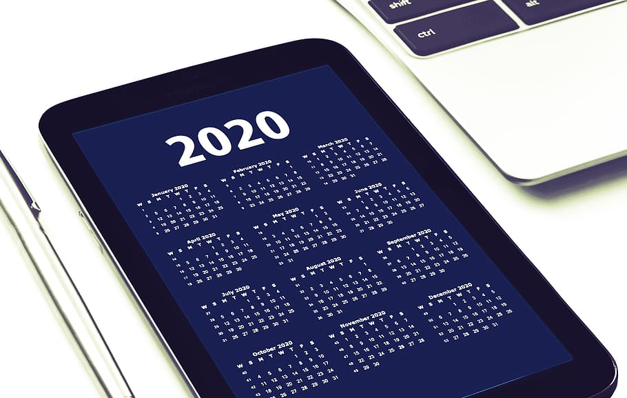 agenda, teléfono inteligente, plan horario, año, fecha, cita, hora, 2020, tecnología, tecnología inalámbrica