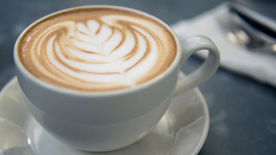 white, teacup, saucer, coffee, latte, cappuccino, foam, milk, flower, cup