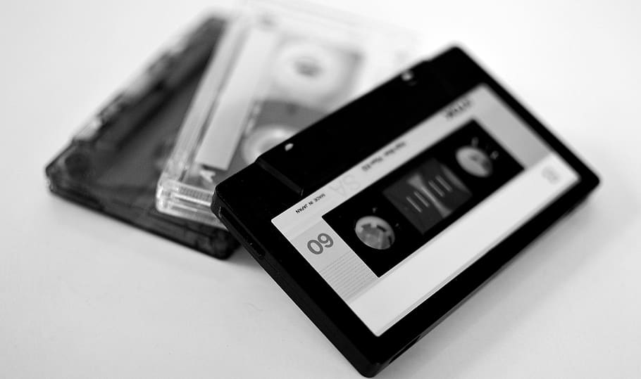 cassette, vintage, retro, old, technology, number, close-up, white background, indoors, studio shot