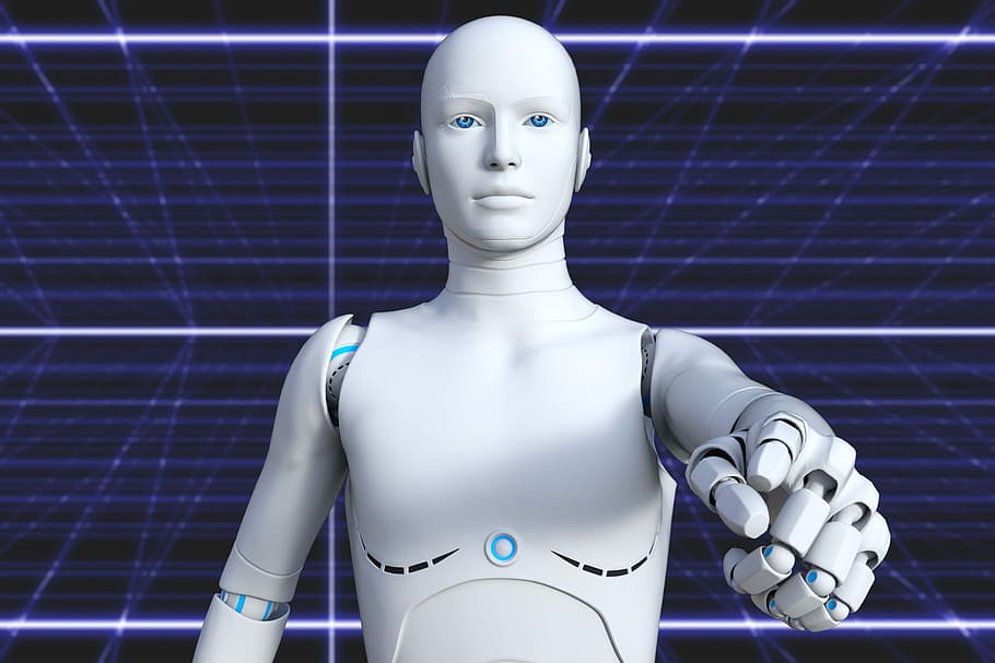 menunjuk sosok robot, robot, cyborg, futuristik, android, cybernetics, intelijen, representasi manusia, representasi, tidak ada orang