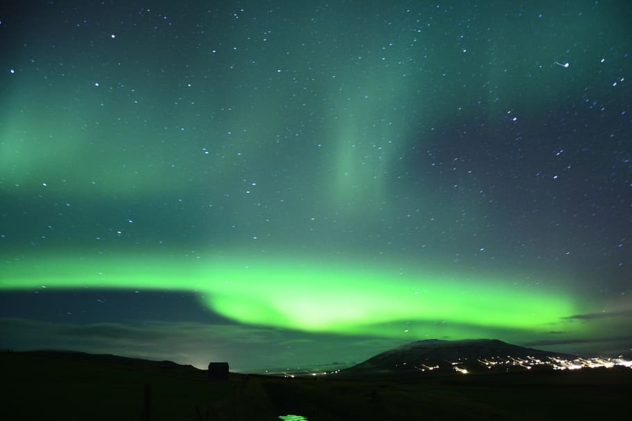 Islândia, Aurora, Fenômeno, verde, boreal, norte, estrela - Espaço, noite, astronomia, aurora Boreal