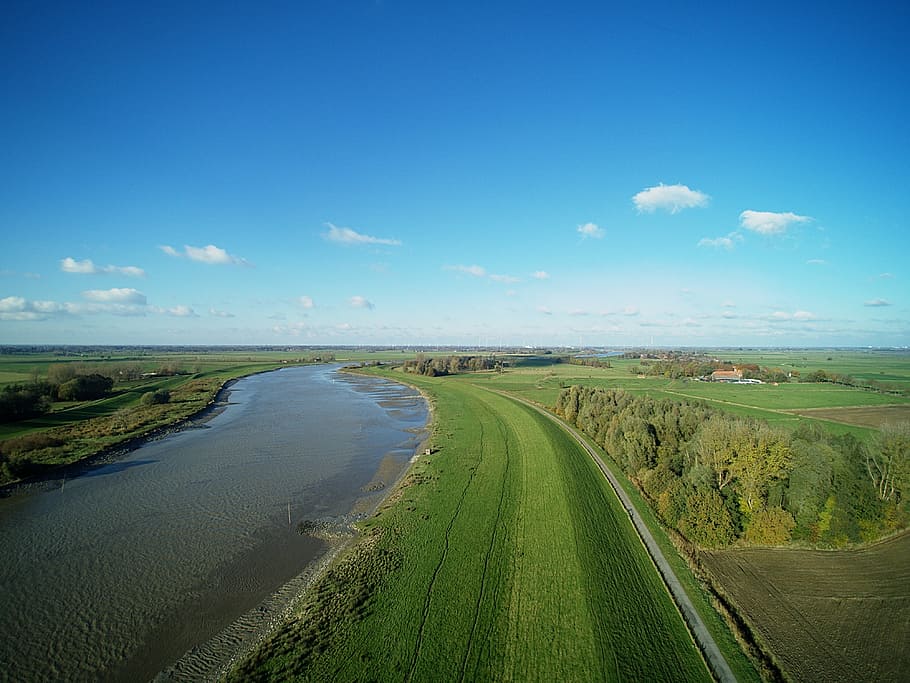 Aerial, Foto, Multicopter, Landscape, ostfriesland, river, ems, nature, outdoor, europe