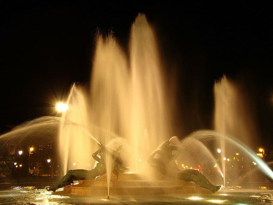 swann memorial fountain, fountain of the three rivers, fountain, philadelphia fountain, illuminated fountain, logan circle, logan circle fountain, logan square fountain, alexander stirling calder, wilson eyre