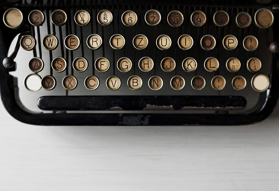 black typewriter, black, qwerty, pad, alphabets, ancient, author, data, document, editorial