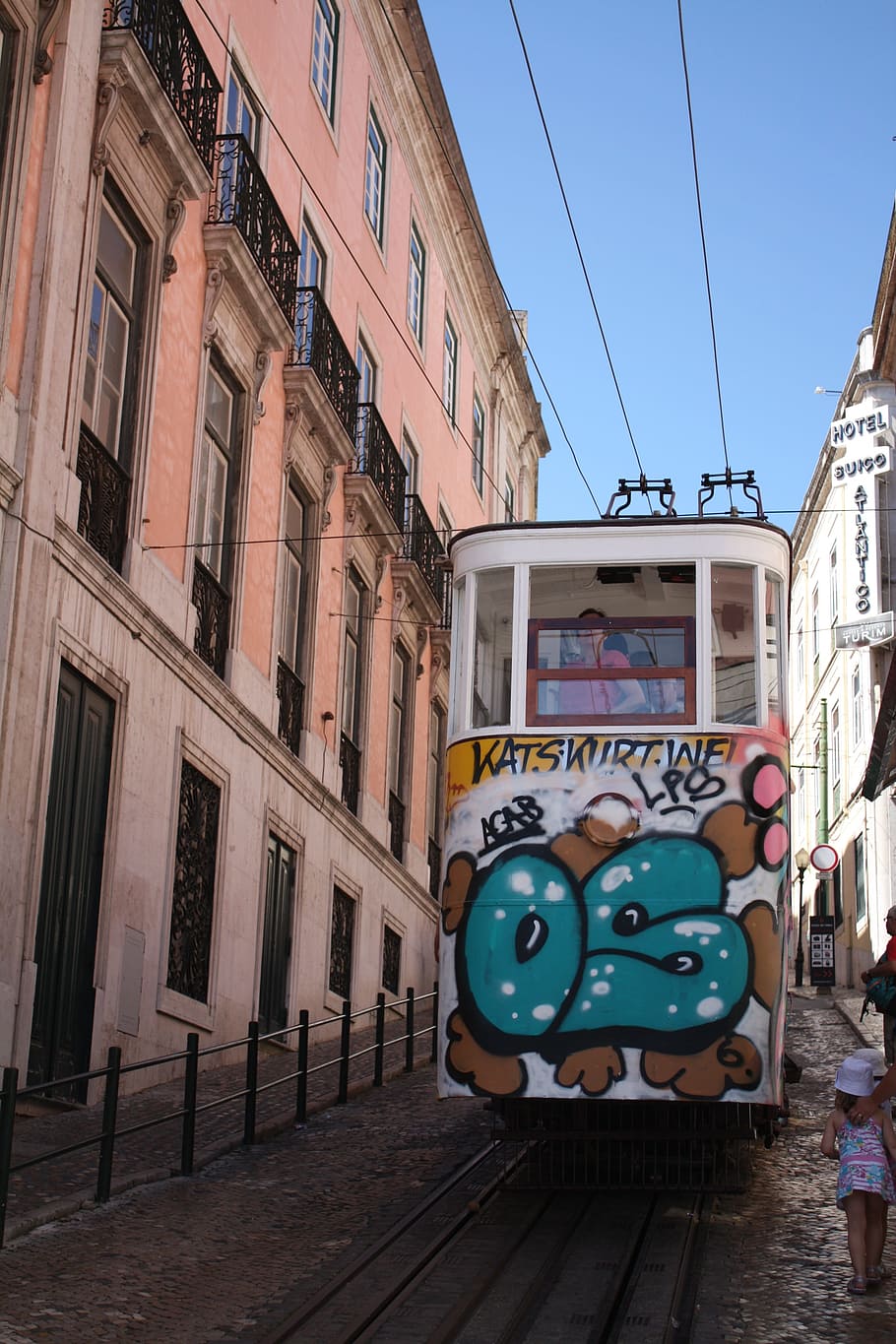 lisbon, tram, graffiti, portugal, building exterior, architecture, built structure, city, building, street