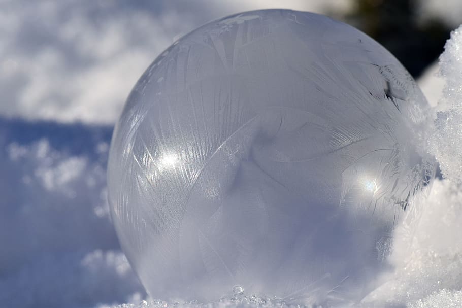 closeup, ball toy, soap bubble, frosted, bubble, cold, structure, texture, eiskristalle, ball