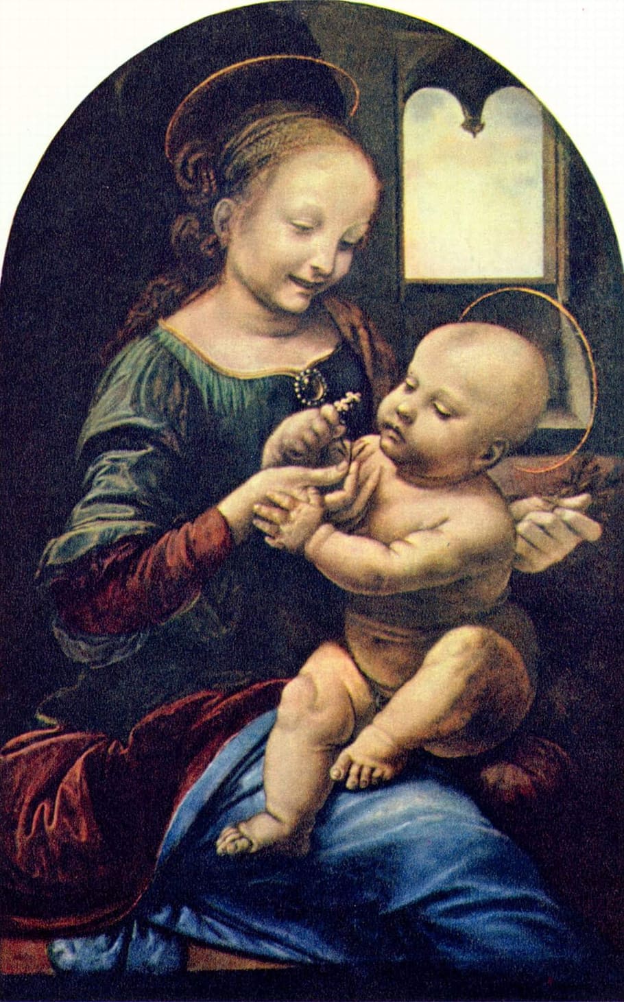 宗教画, 聖母子, レオナルド・デ・ヴィンチ, ボイラーとイエス, 1478-1482, 木に油を塗る, 若者の絵レオナルド, 母と息子, 感情, キリスト