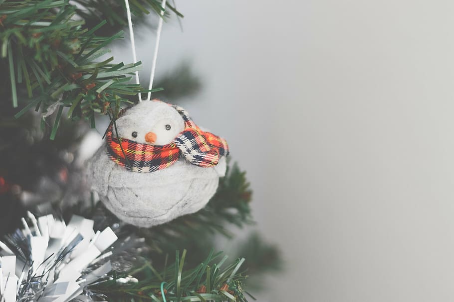 мелкий, сфокусировать фотографию, орнамент снеговика, рождество, дерево, украшения, снеговик, украшение, зима, праздник