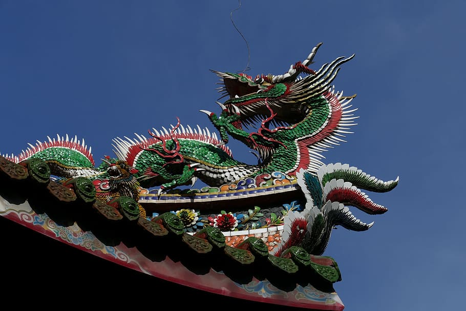 Temple, Dragons, Asia, Roof, Buddhism, china, ornament, figure, blue, dragon