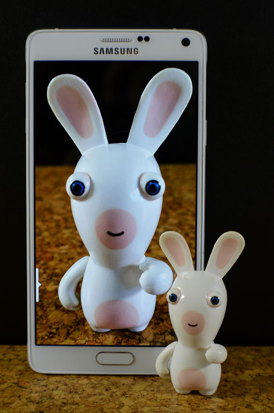 white, samsung android smartphone, figurine, brown, surface, hare, funny, smartphone, samsung, animal