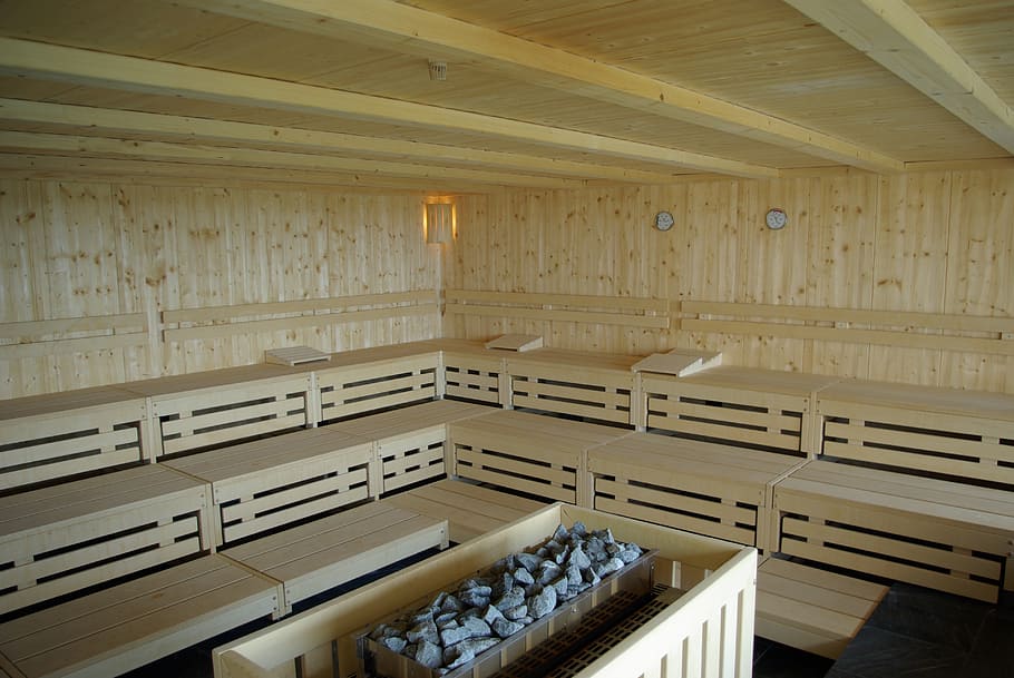 brown wooden room, finnish sauna, wellness, health spa, heaters, health, wood - Material, indoors, ceiling, empty