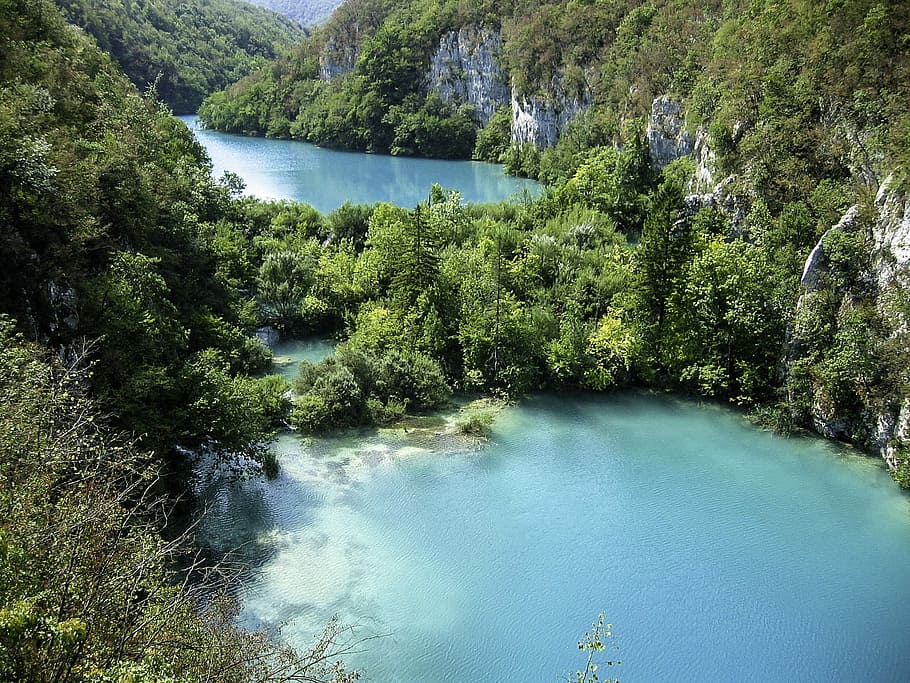 danau berwarna pirus, danau plitvice, nasional, taman, Pirus, berwarna, Taman Nasional Danau Plitvice, Kroasia, foto, danau