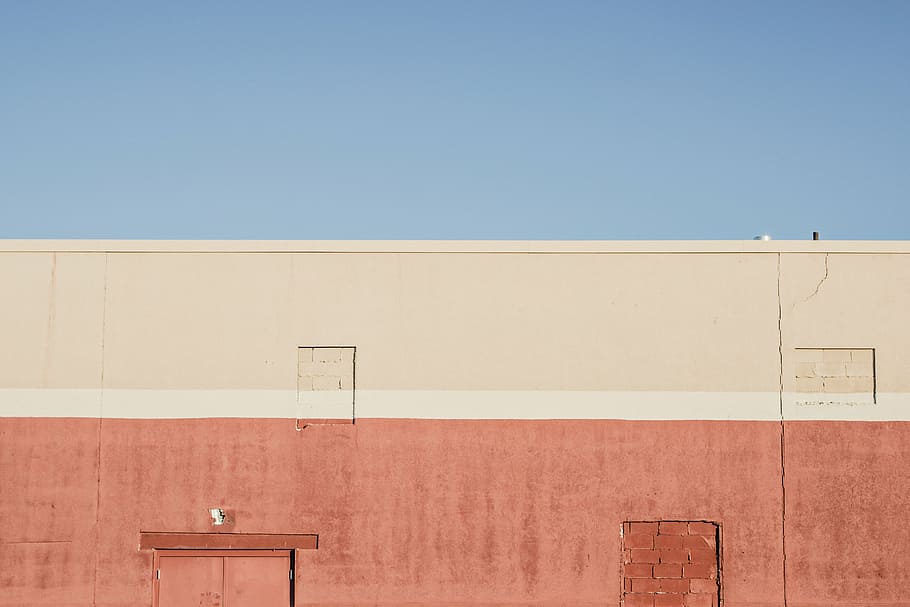 beige, brown, painted, concrete, building, orange, wall, paint, colors, blue